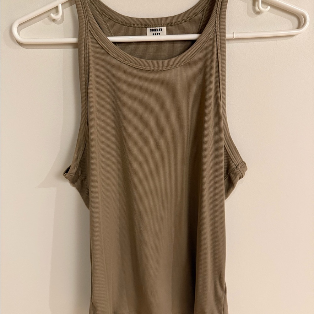 Sunday Best Ribbed Tank Top in Olive Taupe